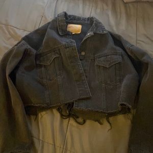 Oversized cropped black denim jacket